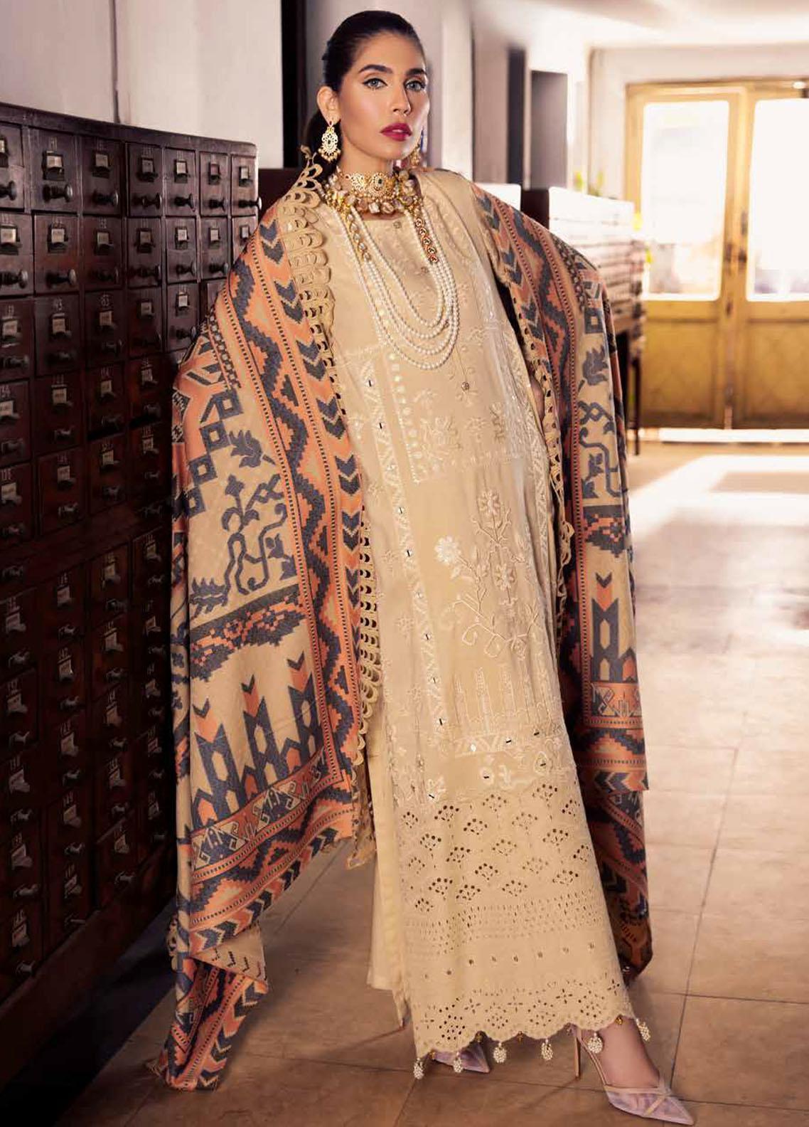 Winter Collection - Nureh - Exclusive - Peach Leather - NEP#04 available at Saleem Fabrics Traditions