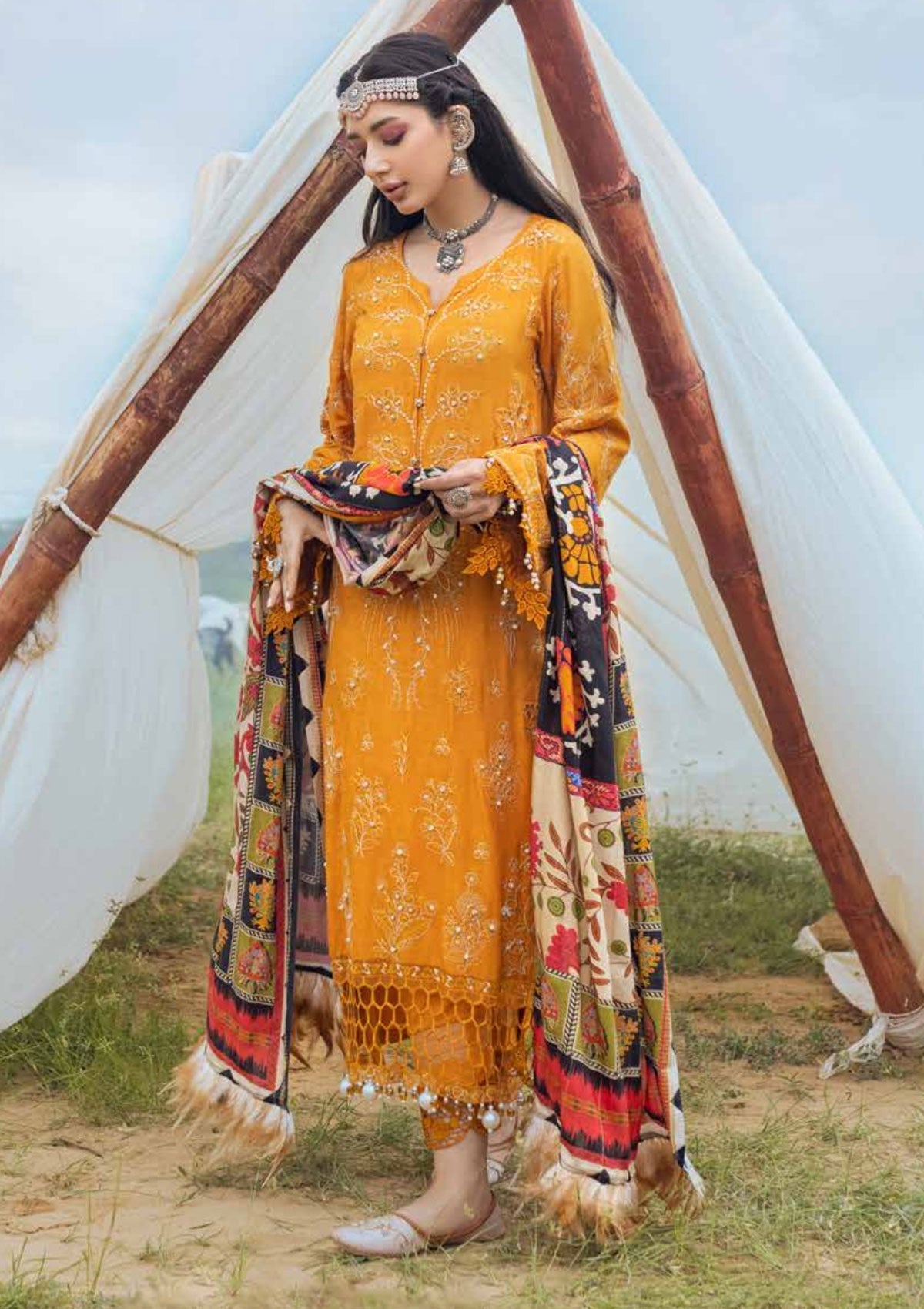 Winter Collection - Nureh - Maya - Heerni - Linen - NW#63 available at Saleem Fabrics Traditions