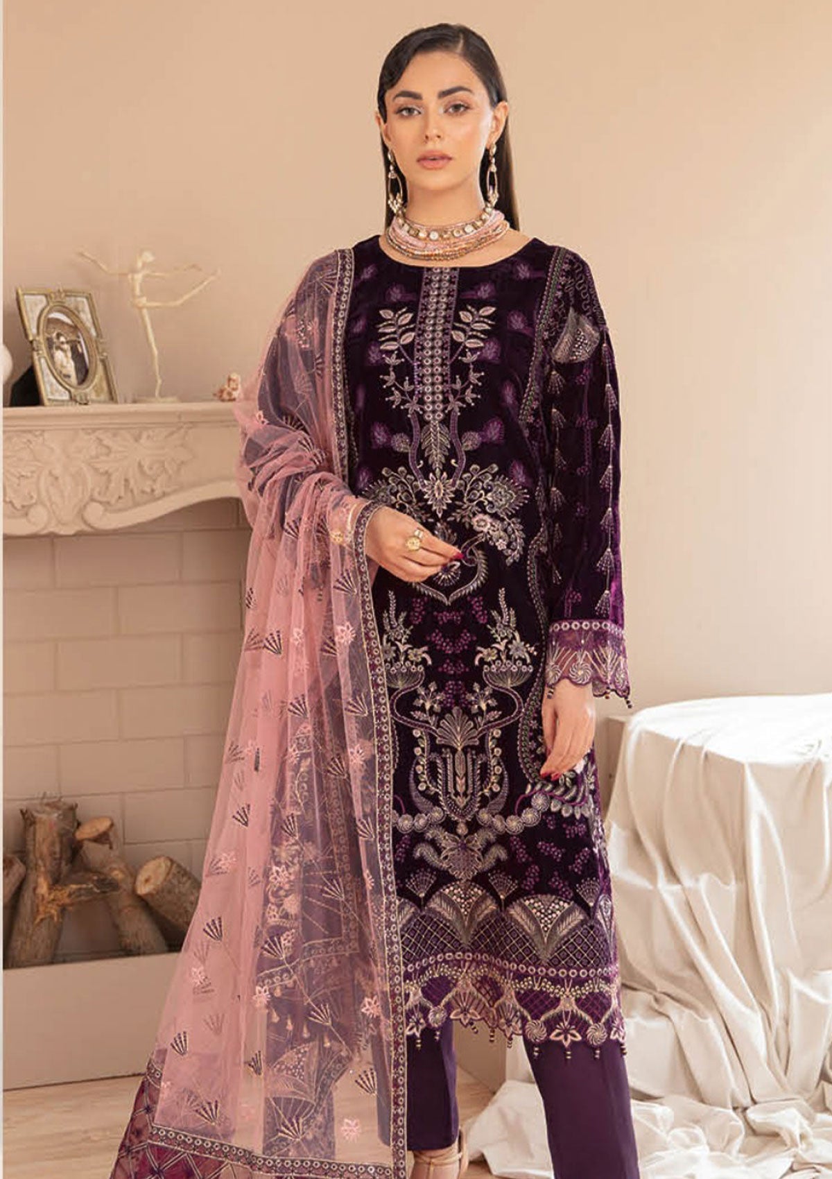 Winter Collection - Ramsha - Velvet - V05 - V#505 available at Saleem Fabrics Traditions