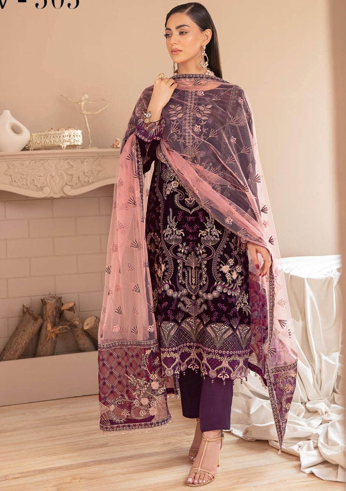 Winter Collection - Ramsha - Velvet - V05 - V#505 available at Saleem Fabrics Traditions