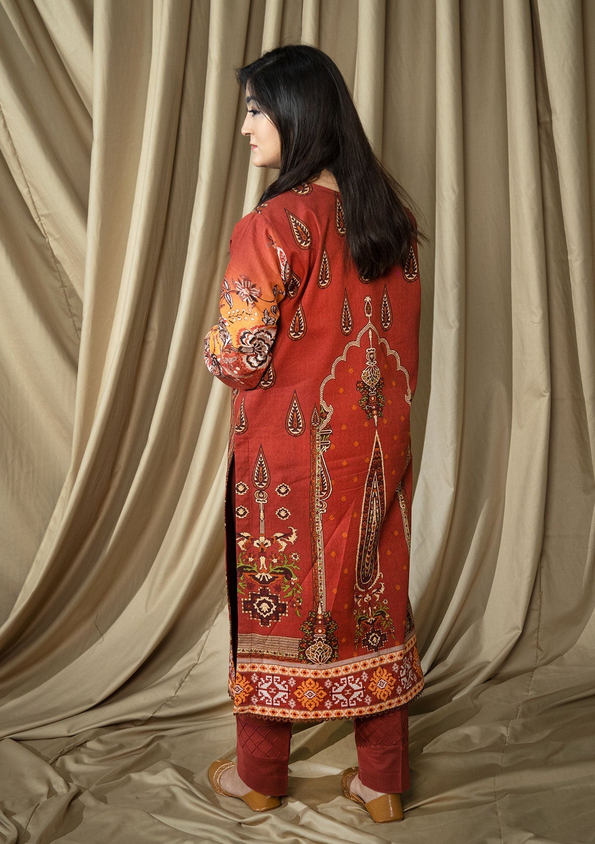 Winter Collection - Rubaaiyat - D/Print Khaddar - D#01 (D Rust) available at Saleem Fabrics Traditions