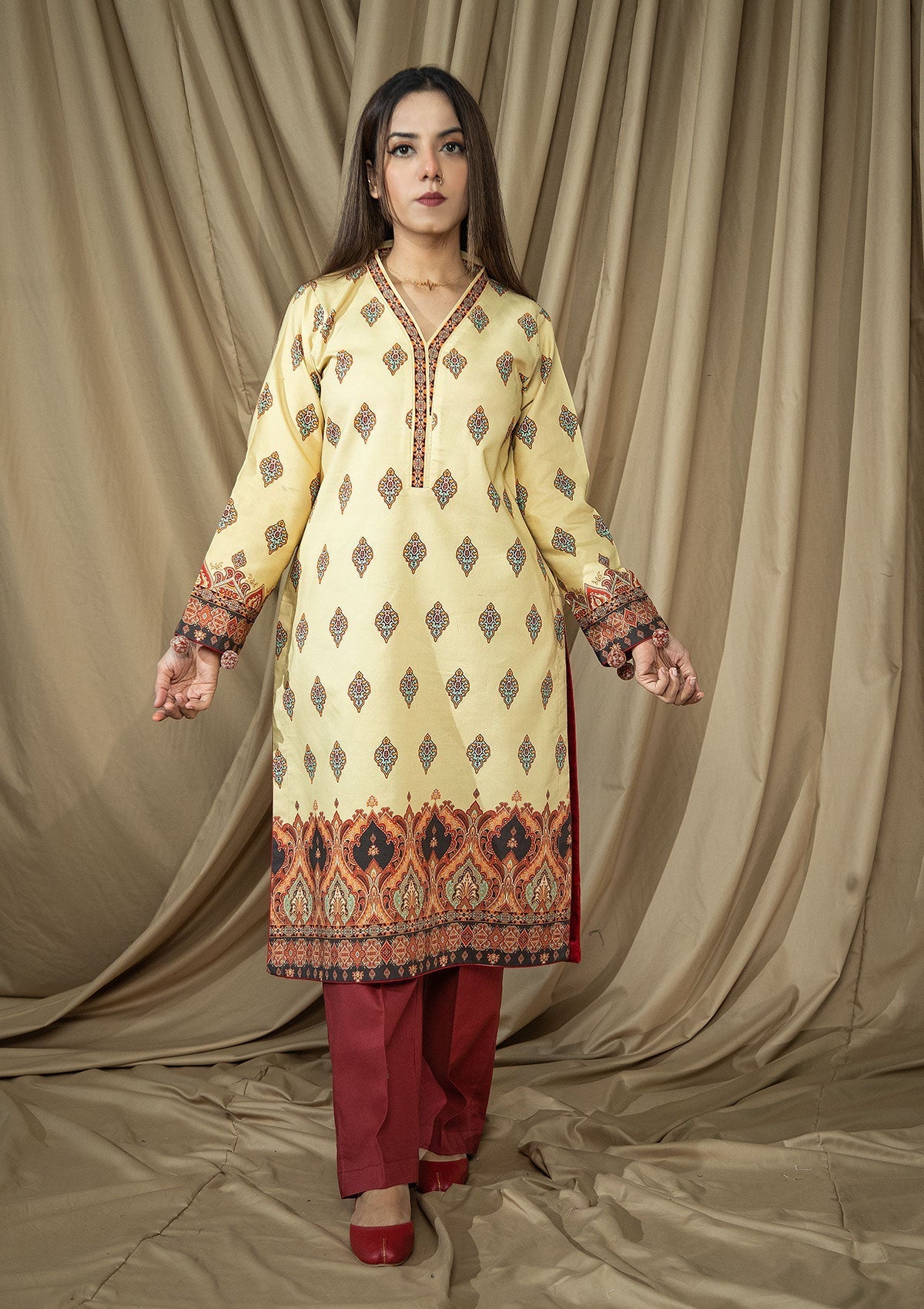 Winter Collection - Rubaaiyat - D/Print Khaddar - D#01 (L Golden) available at Saleem Fabrics Traditions