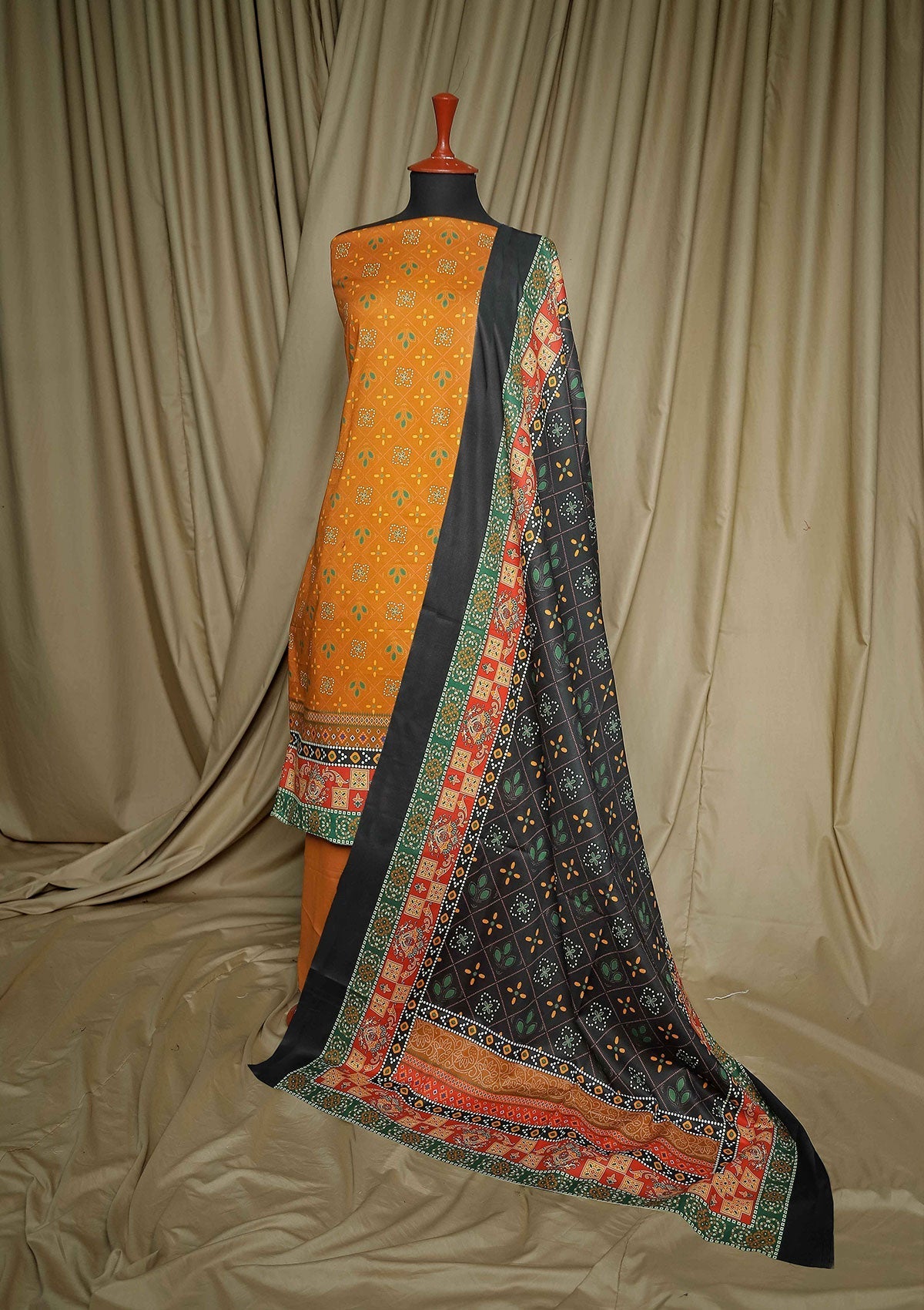 Winter Collection - Rubaaiyat - D/Print Khaddar - D#01 ( Mustard ) available at Saleem Fabrics Traditions