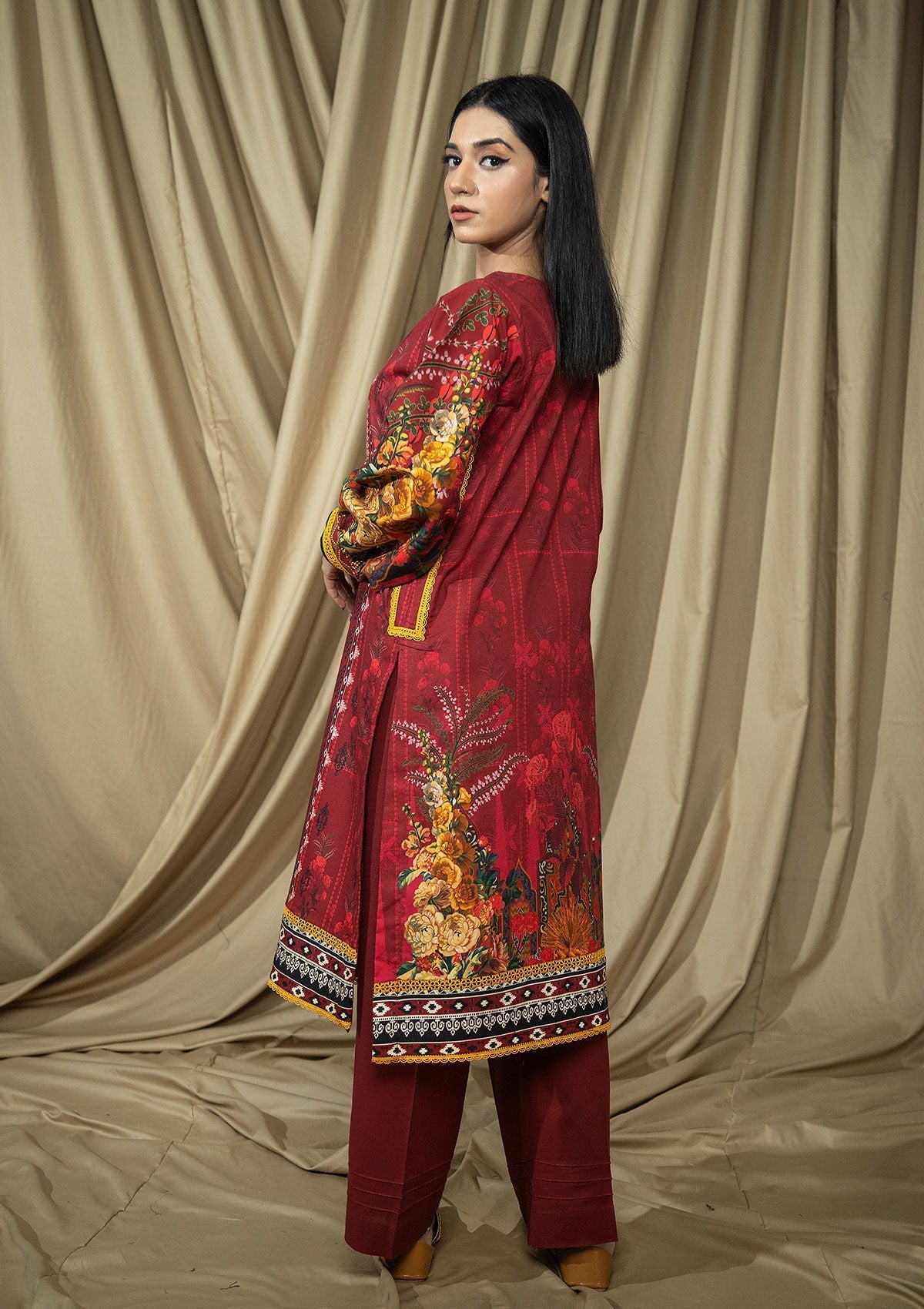 Winter Collection - Rubaaiyat - D/Print Khaddar - D#01 (R Maroon) available at Saleem Fabrics Traditions