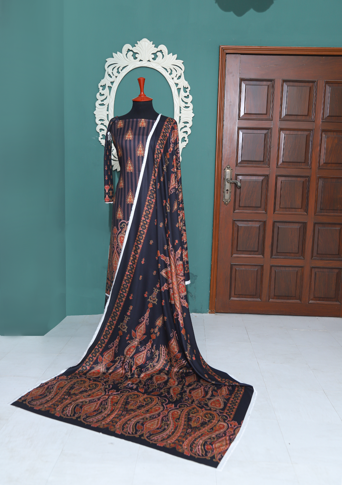 Winter Collection - Rubaaiyat - D/Printed Marina - 3pcs - D#01 (Black 3) available at Saleem Fabrics Traditions