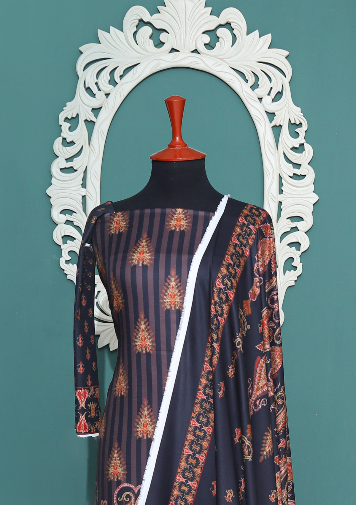 Winter Collection - Rubaaiyat - D/Printed Marina - 3pcs - D#01 (Black 3) available at Saleem Fabrics Traditions
