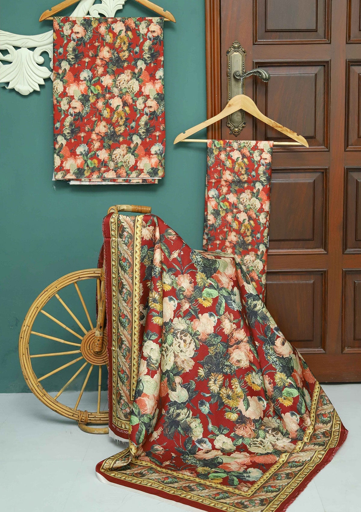 Winter Collection - Rubaaiyat - D/Printed Viscose - V02 - VDP#3572 (D Rust) available at Saleem Fabrics Traditions