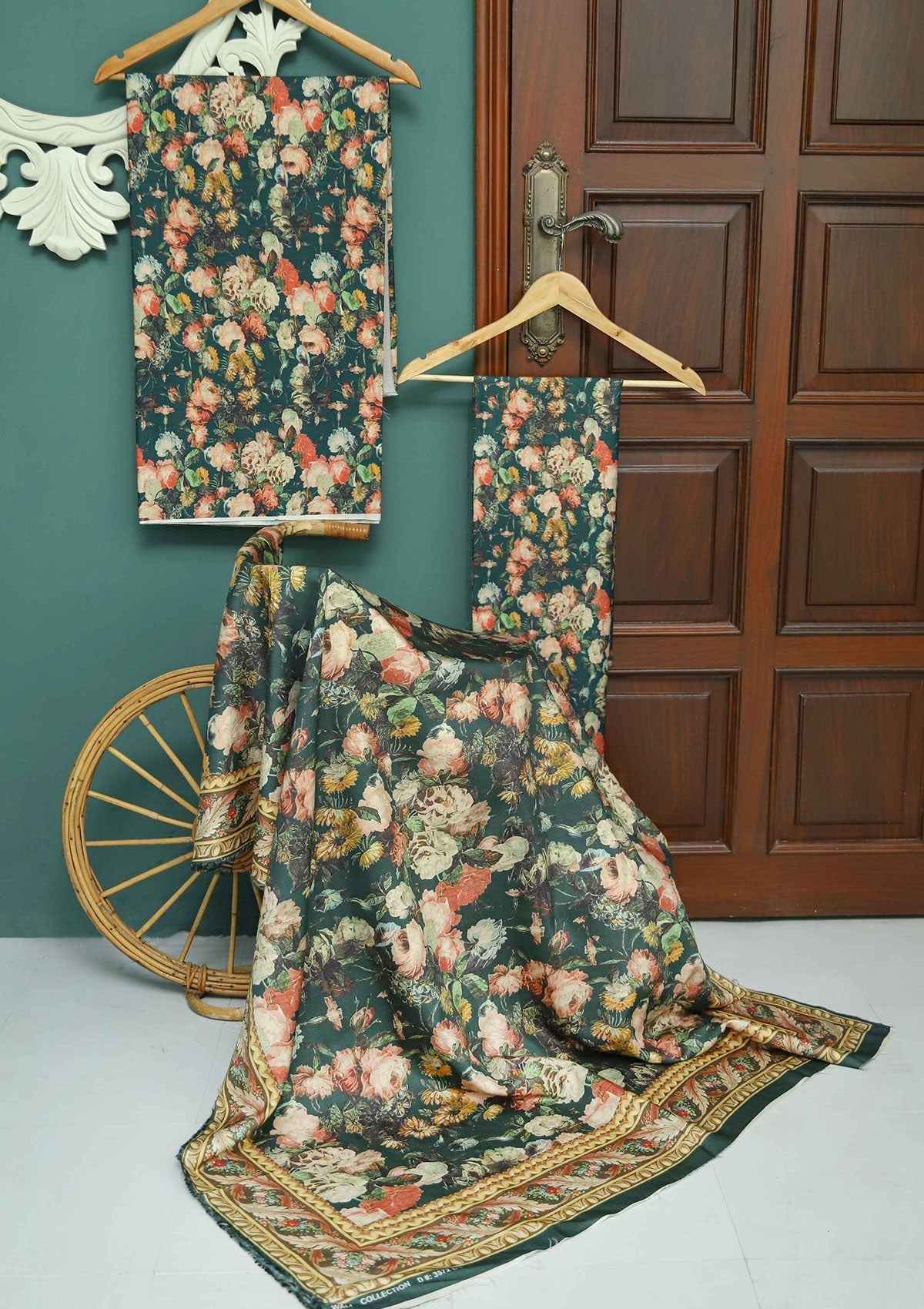 Winter Collection - Rubaaiyat - D/Printed Viscose - V02 - VDP#3572 (Green) available at Saleem Fabrics Traditions