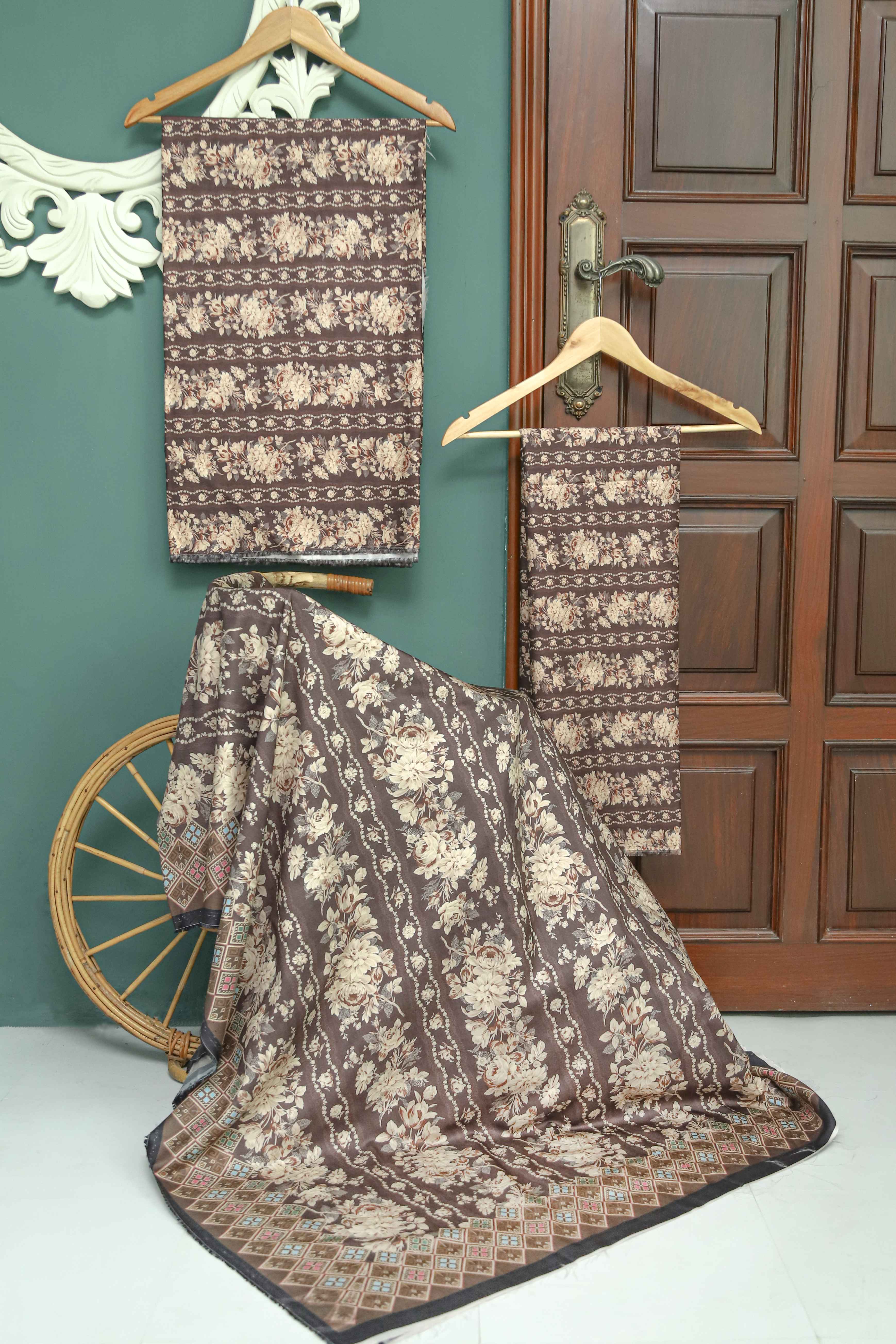 Winter Collection - Rubaaiyat - D/Printed Viscose - V02 - VDP#3621 (CH Brown) available at Saleem Fabrics Traditions