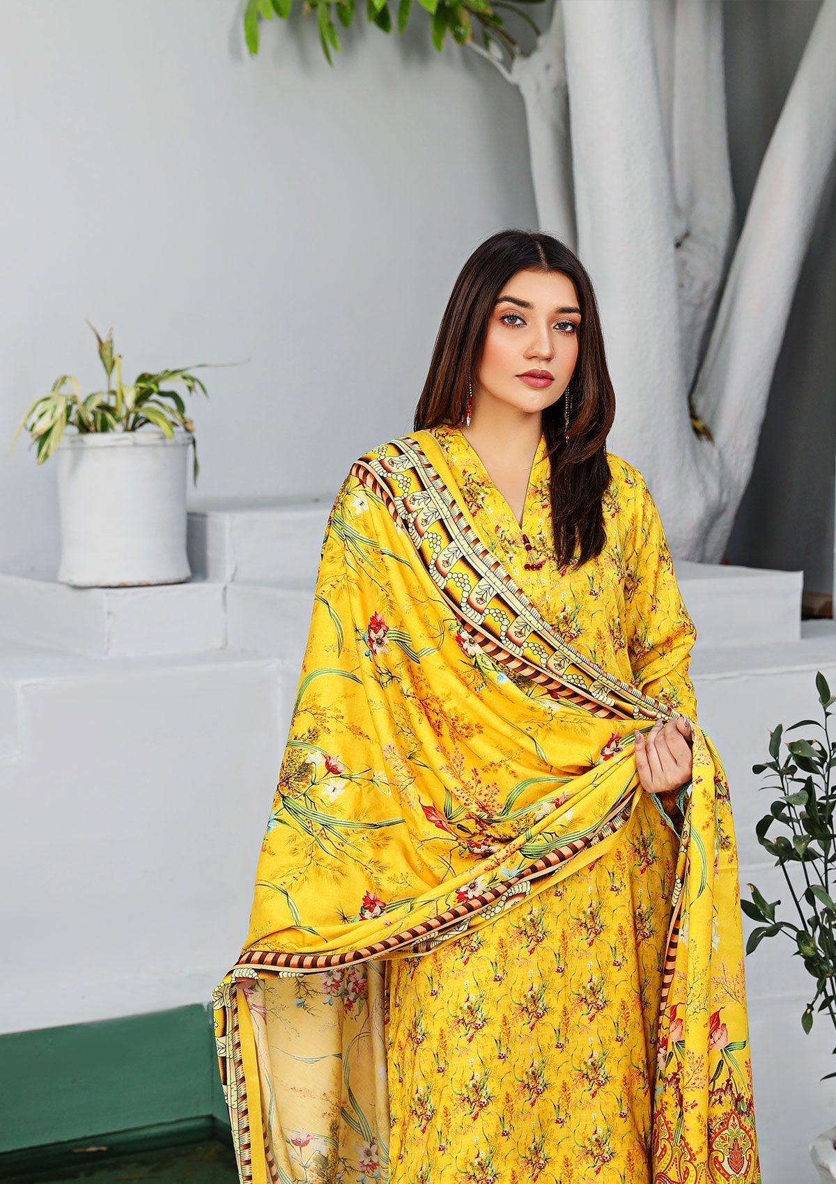 Winter Collection - Rubaaiyat - Linen - D#7 (Yellow) available at Saleem Fabrics Traditions