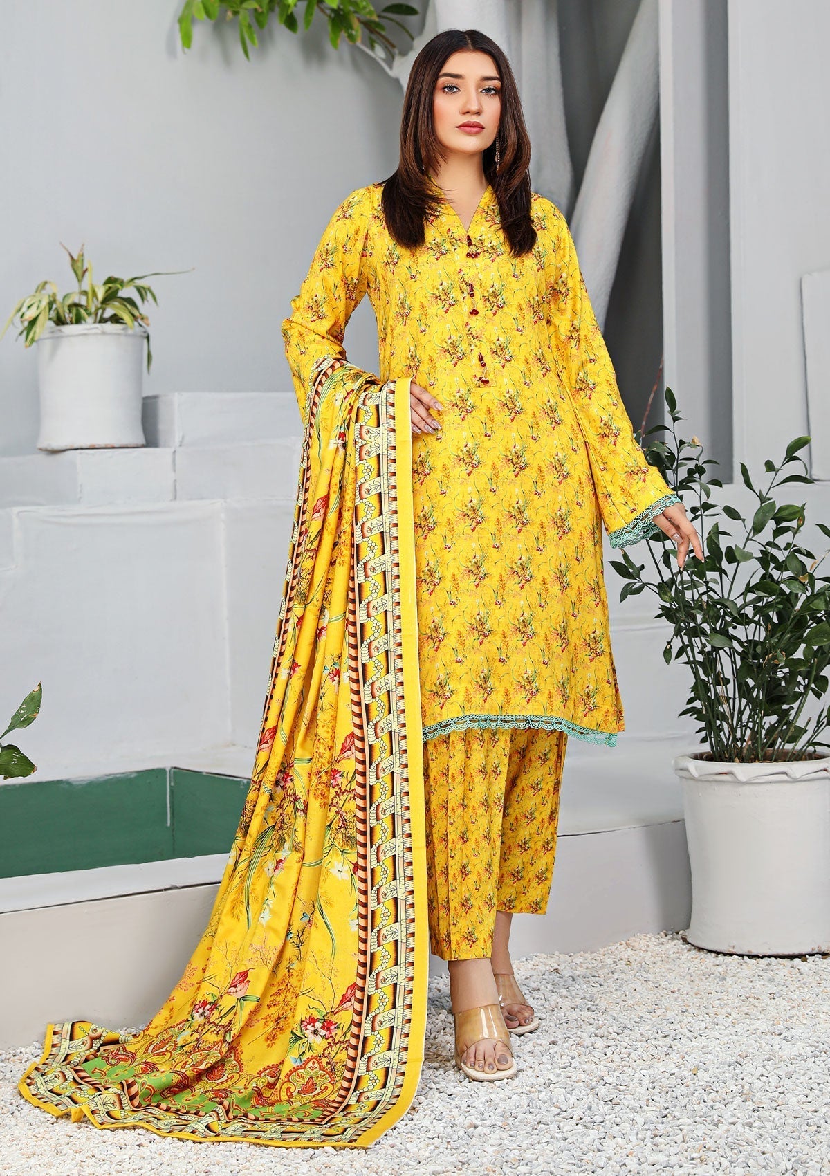 Winter Collection - Rubaaiyat - Linen - D#7 (Yellow) available at Saleem Fabrics Traditions