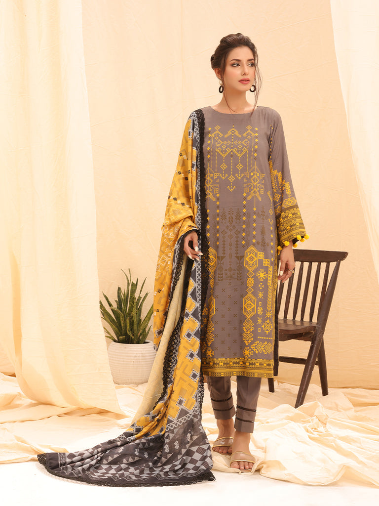 Winter Collection - Salitex - Printed Linen - V01 - WK#01173 (Mehndi) available at Saleem Fabrics Traditions