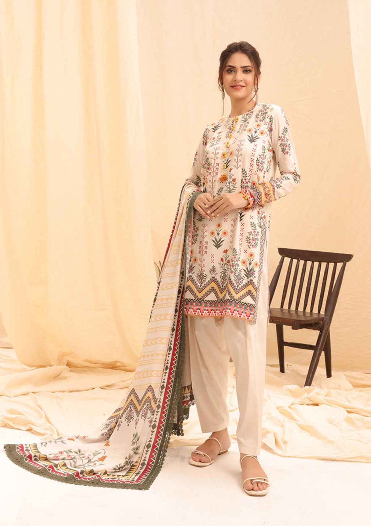 Winter Collection - Salitex - Printed Linen - V01 - WK#01175 (White) available at Saleem Fabrics Traditions