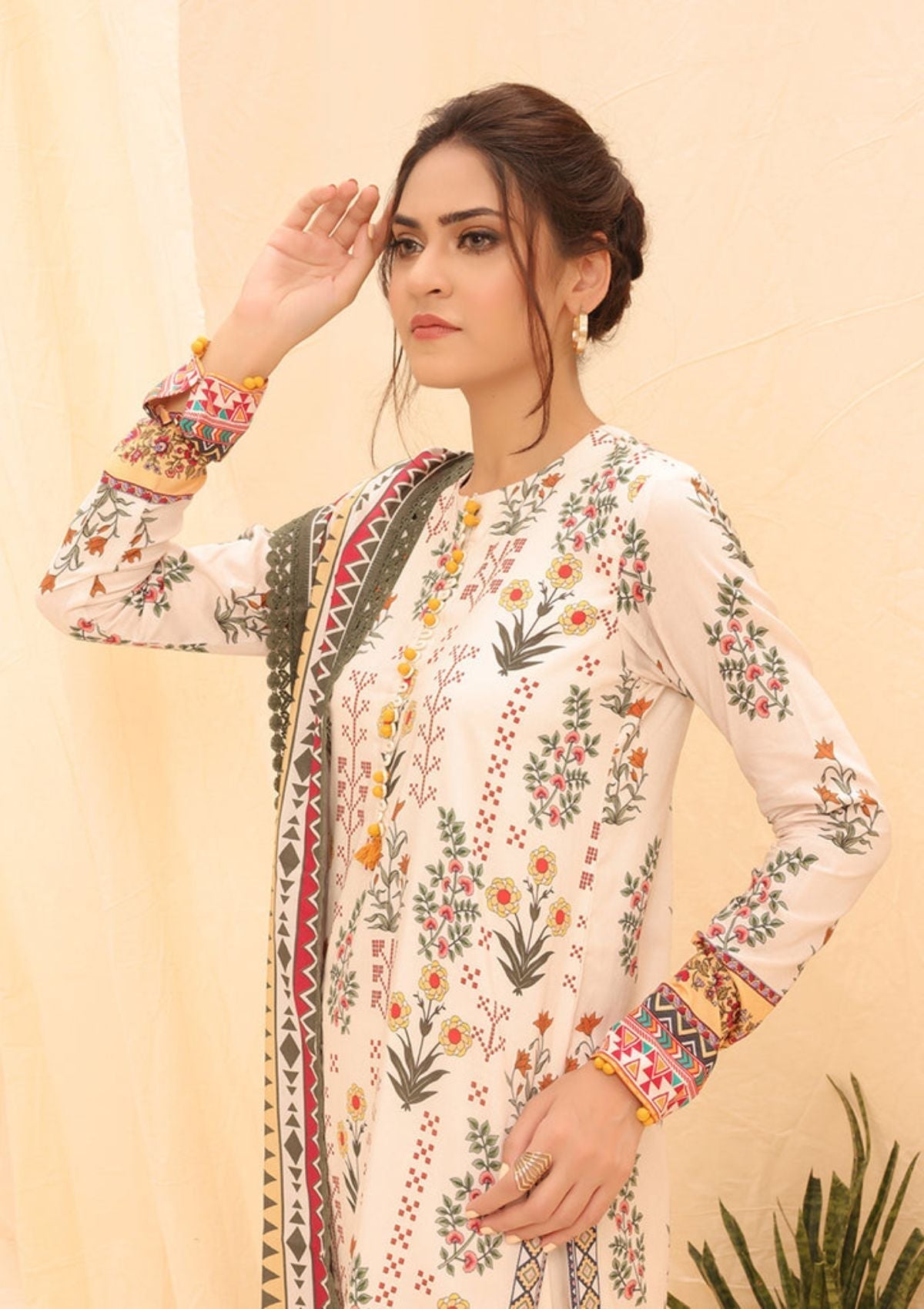 Winter Collection - Salitex - Printed Linen - V01 - WK#01175 (White) available at Saleem Fabrics Traditions