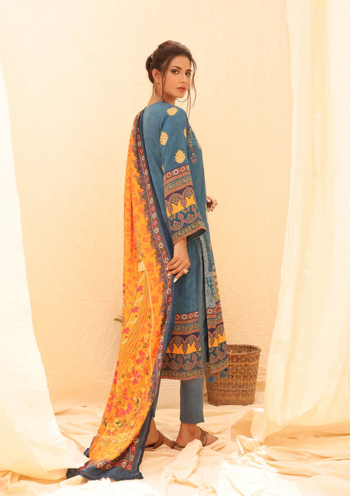 Winter Collection - Salitex - Printed Linen - V01 - WK#01179 (R Blue) available at Saleem Fabrics Traditions