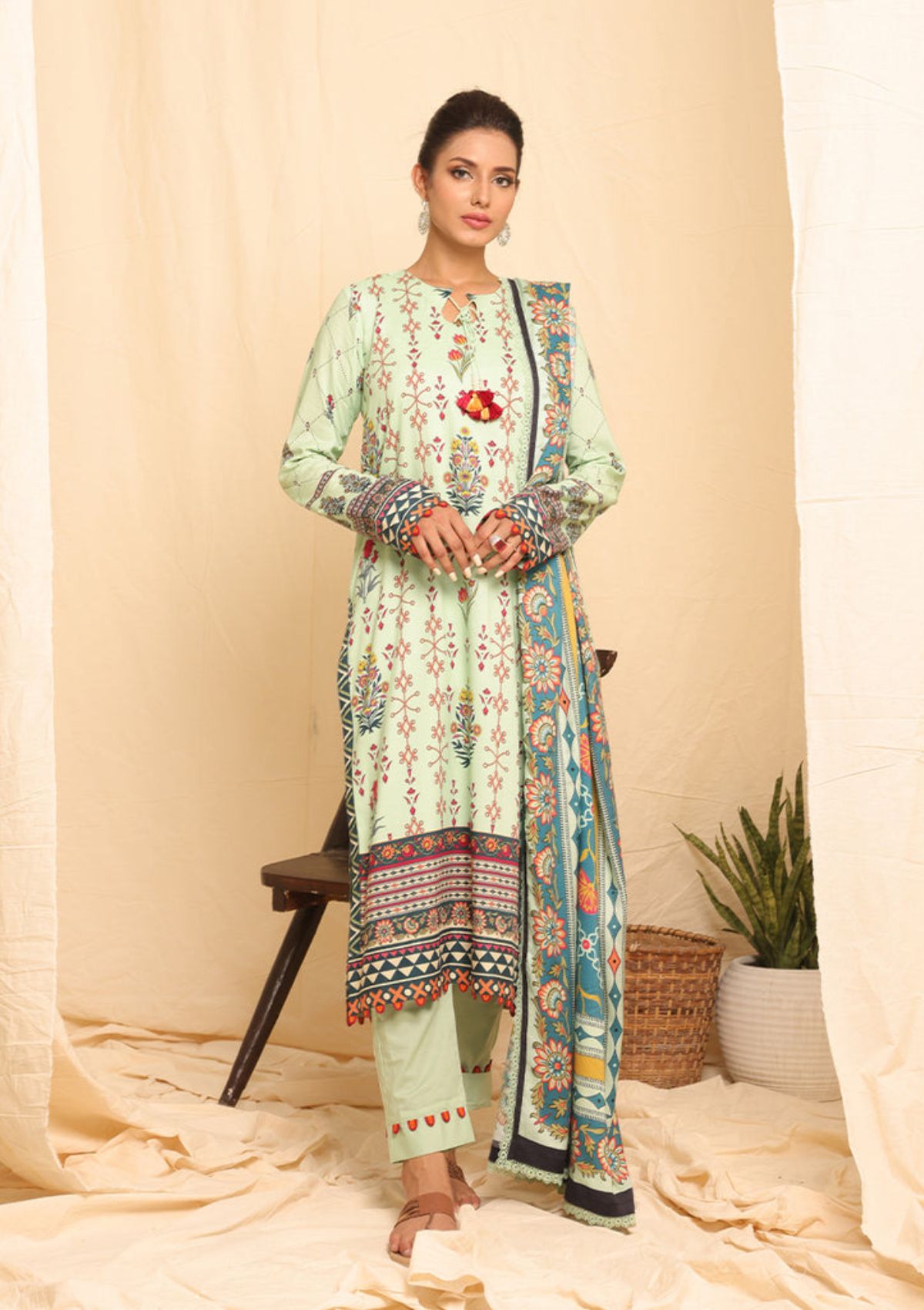 Winter Collection - Salitex - Printed Linen - V01 - WK#01182 (M Green) available at Saleem Fabrics Traditions
