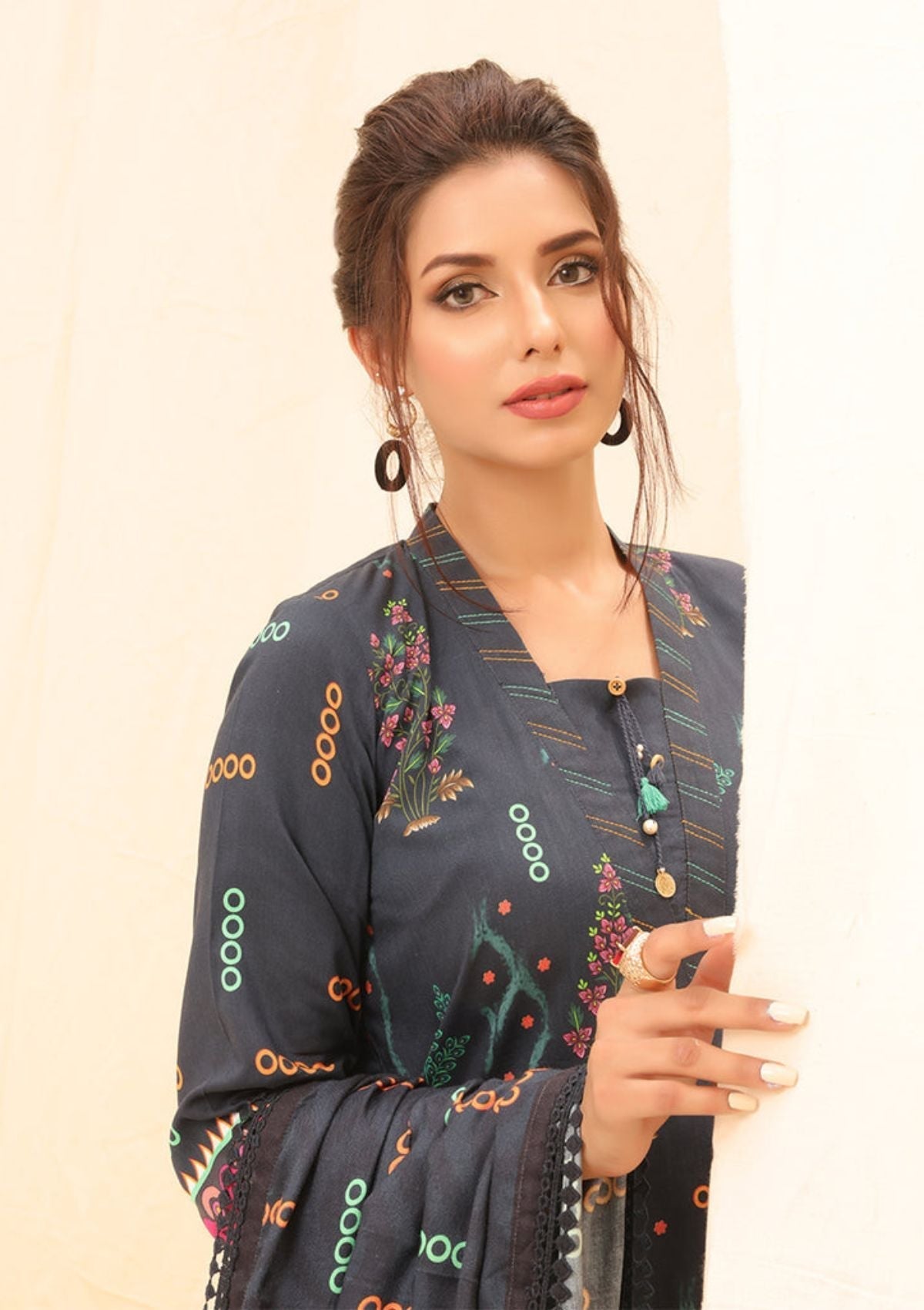 Winter Collection - Salitex - Printed Linen - V01 - WK#01184 (N Blue) available at Saleem Fabrics Traditions