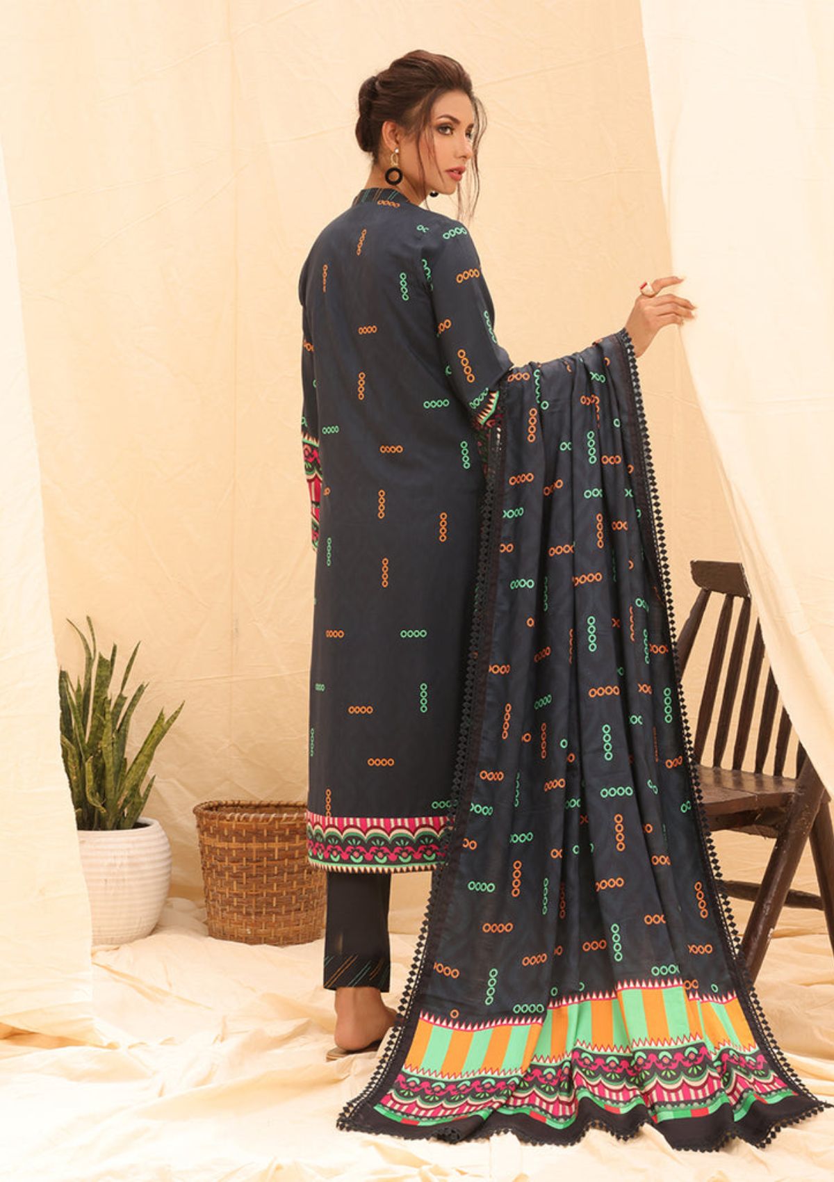 Winter Collection - Salitex - Printed Linen - V01 - WK#01184 (N Blue) available at Saleem Fabrics Traditions