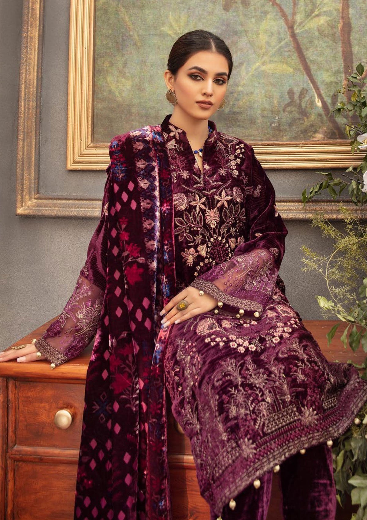 Winter Collection - Shaista - Kotrai Velvet - D#870 available at Saleem Fabrics Traditions