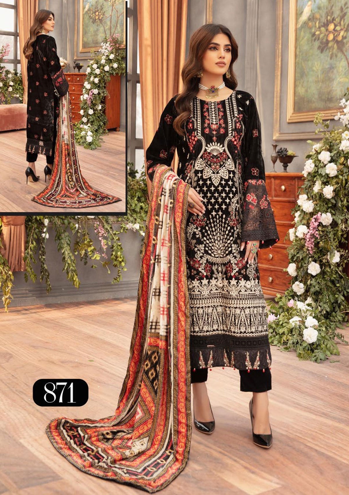 Winter Collection - Shaista - Kotrai Velvet - D#871 available at Saleem Fabrics Traditions