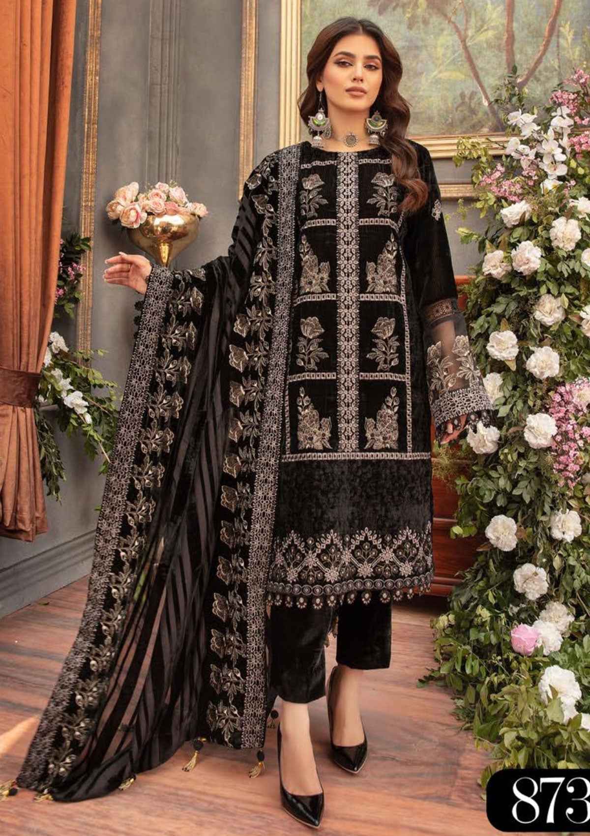 Winter Collection - Shaista - Kotrai Velvet - D#873 available at Saleem Fabrics Traditions