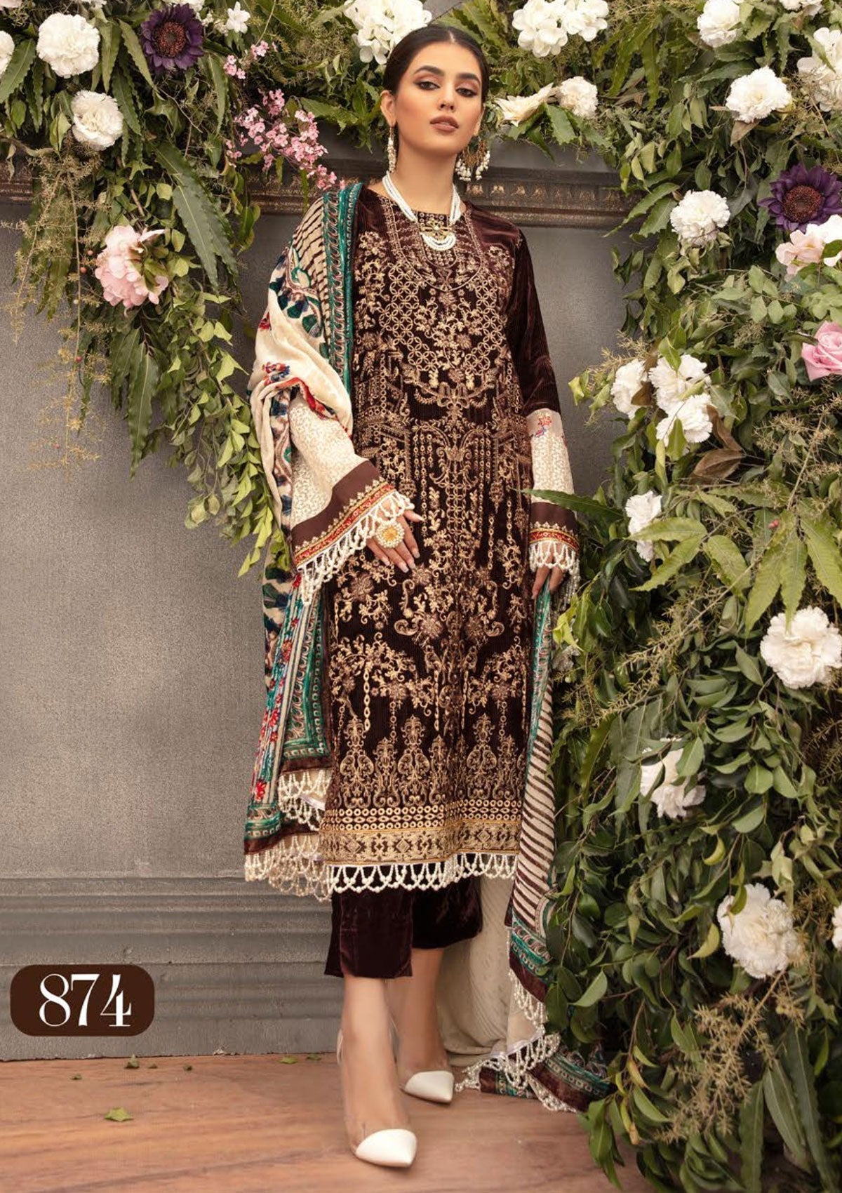 Winter Collection - Shaista - Kotrai Velvet - D#874 available at Saleem Fabrics Traditions