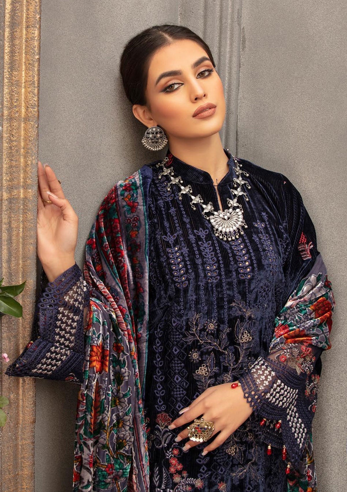 Winter Collection - Shaista - Kotrai Velvet - D#875 available at Saleem Fabrics Traditions