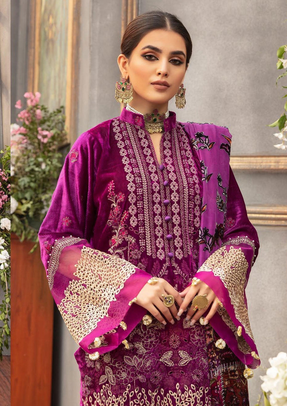 Winter Collection - Shaista - Kotrai Velvet - D#876 available at Saleem Fabrics Traditions