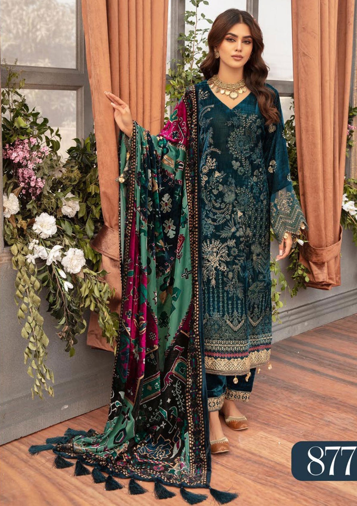 Winter Collection - Shaista - Kotrai Velvet - D#877 available at Saleem Fabrics Traditions