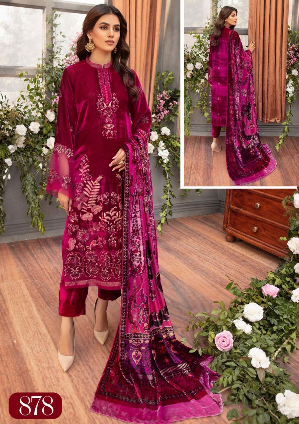 Winter Collection - Shaista - Kotrai Velvet - D#878 available at Saleem Fabrics Traditions