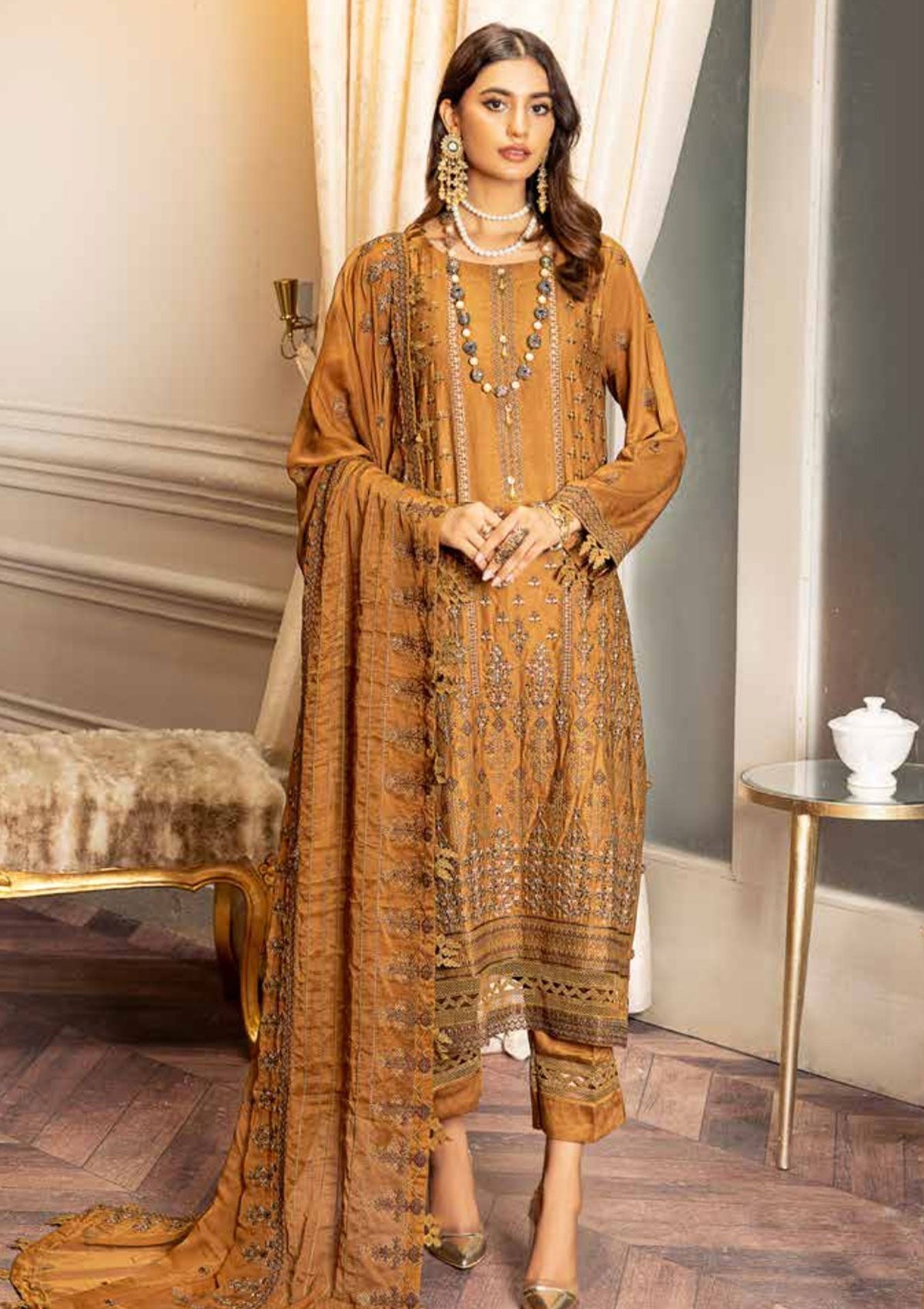 Winter Collection - Shaista - Shamoz Satin - V01 - D#106 available at Saleem Fabrics Traditions