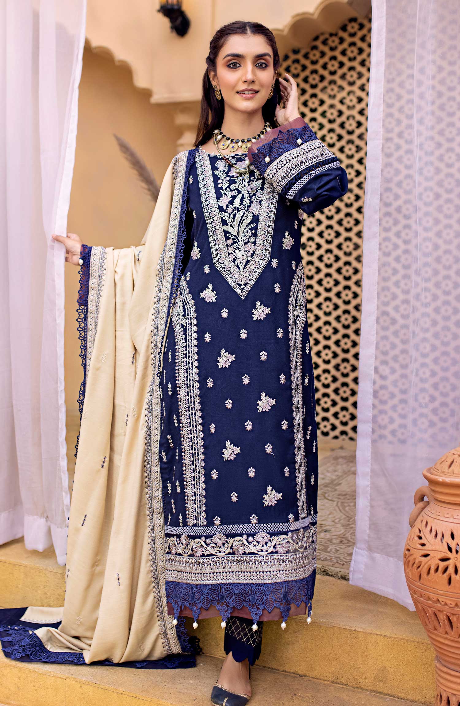 Winter Dress - Eleshia - Zora Dhanak - D#07 - The Blue available at Saleem Fabrics Traditions
