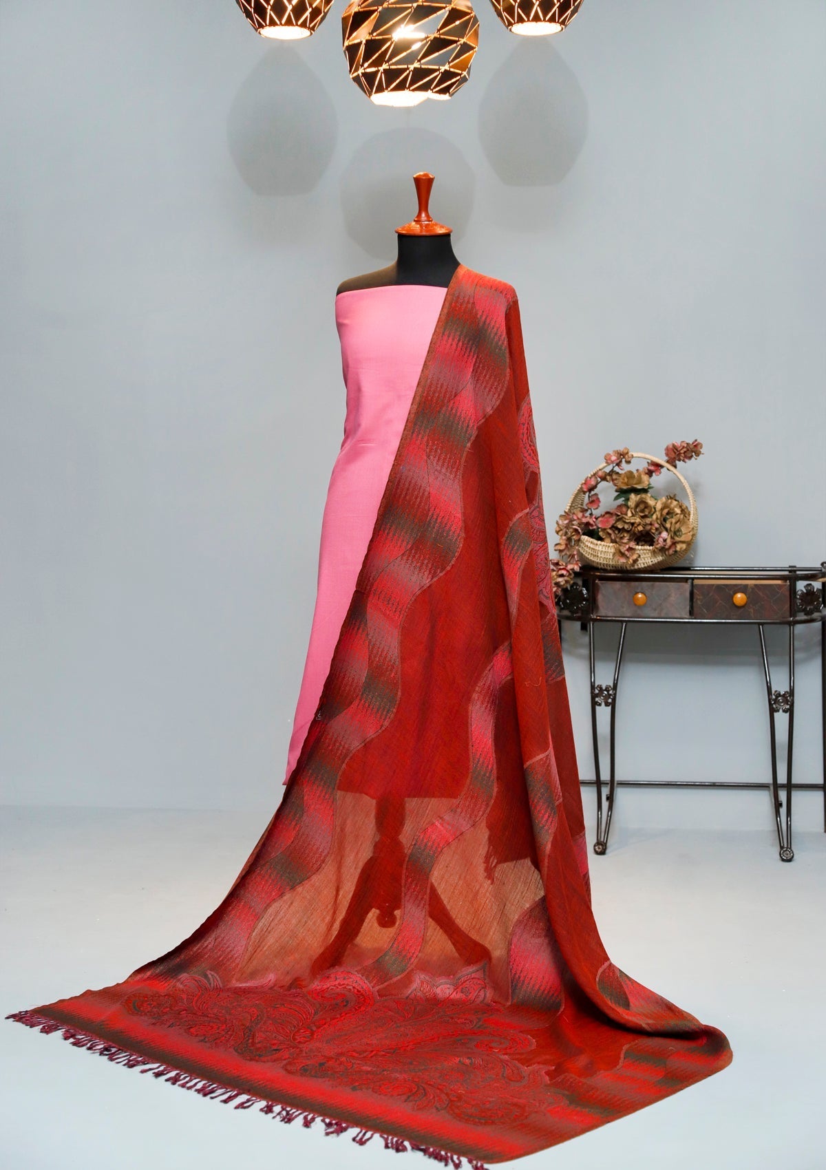 Winter Dress - Plain Marina Suit Jamawar Shawl - 3Pcs - M#03 (Pink) available at Saleem Fabrics Traditions