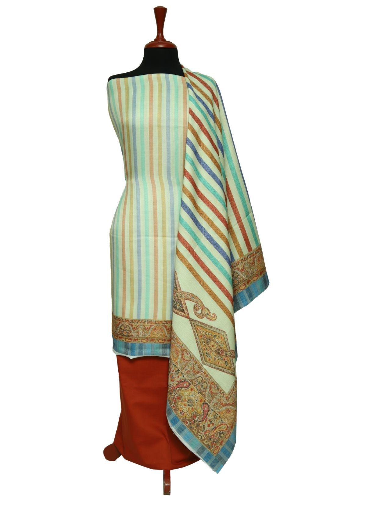 Winter Dress - Rubaaiyat -Pashmina - Printed - Rust D#1 by Saleem Fabrics PK