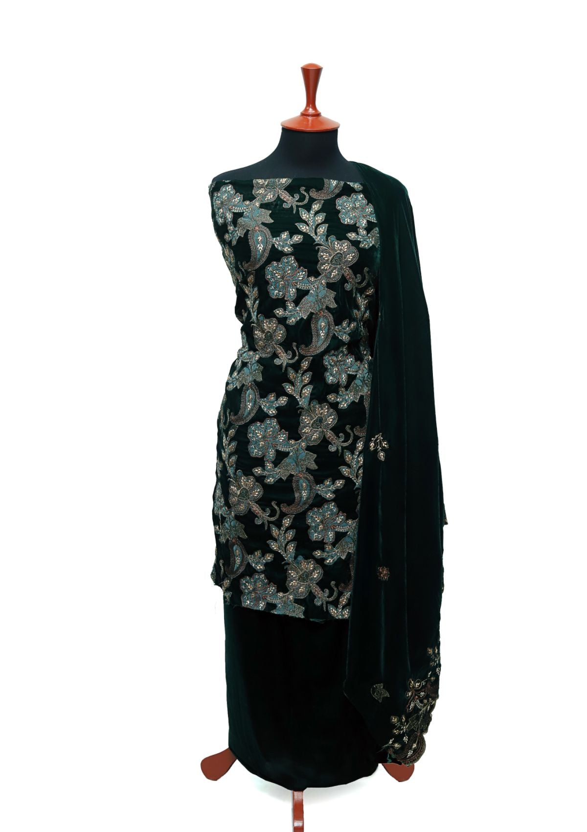 Winter Dress - Rubaaiyat - Velvet - 3-Pcs B Green D#943 by Saleem Fabrics PK