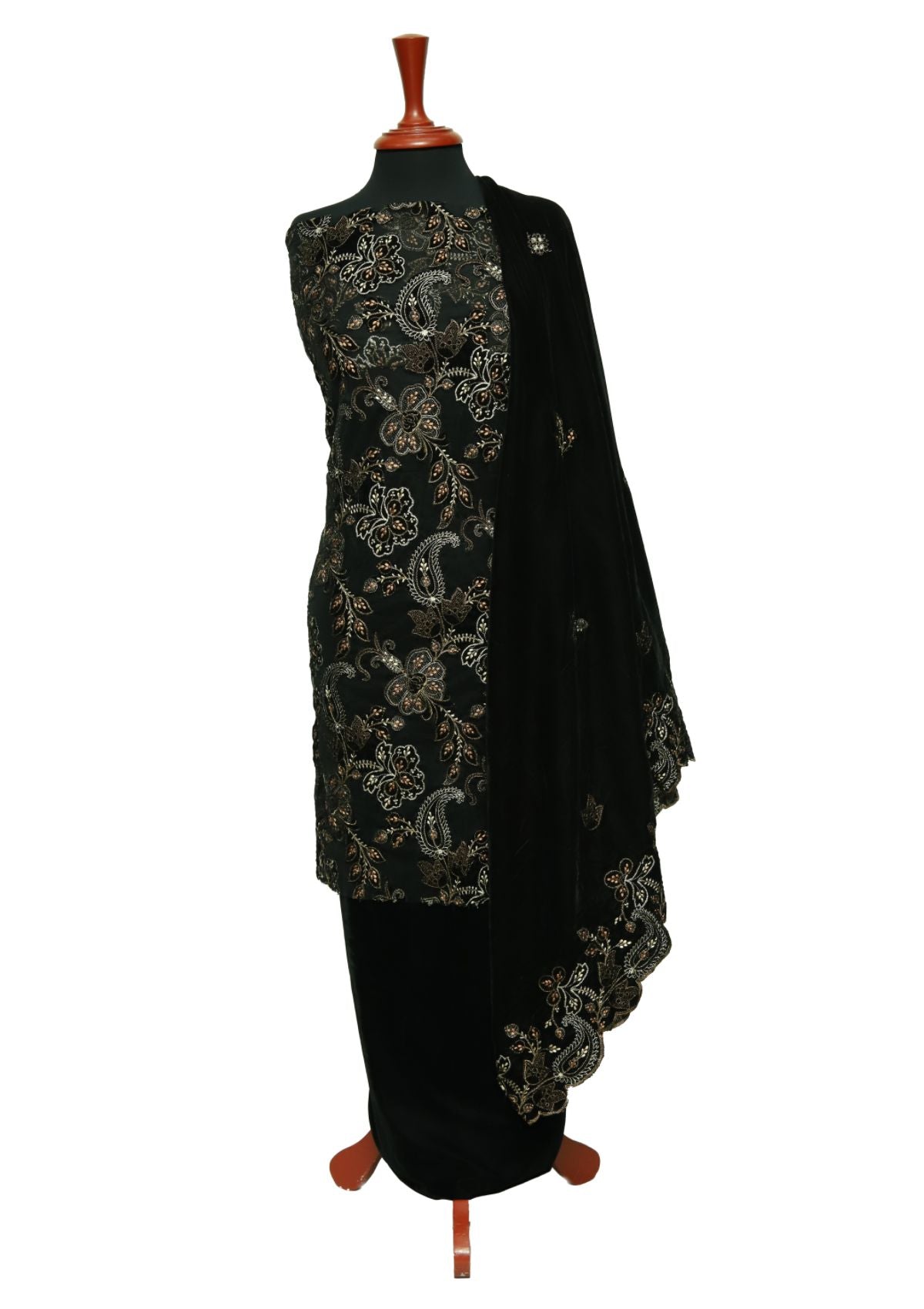 Winter Dress - Rubaaiyat - Velvet - 3-Pcs Black D#943 by Saleem Fabrics PK