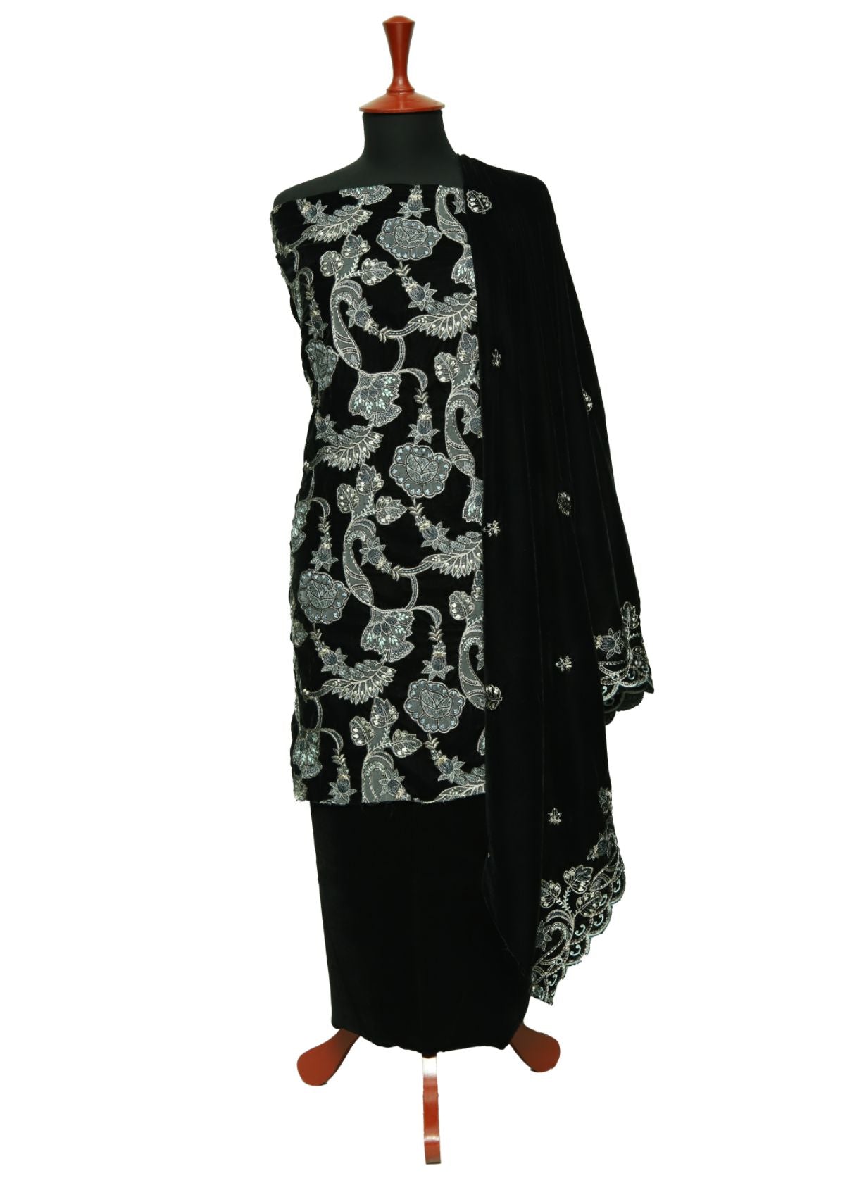 Winter Dress - Rubaaiyat - Velvet - 3-Pcs Black D#944 by Saleem Fabrics PK