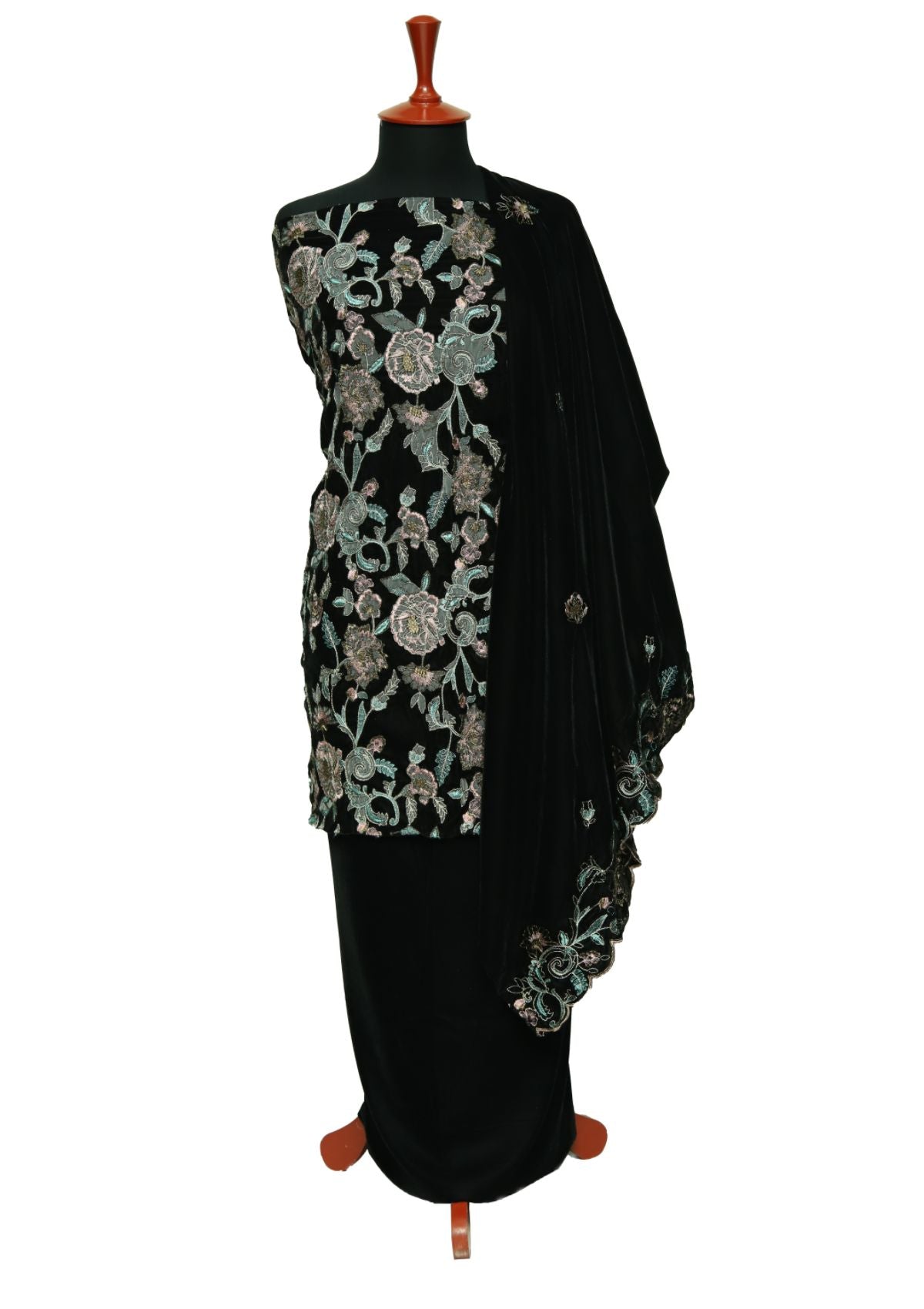 Winter Dress - Rubaaiyat - Velvet - 3-Pcs Black D#957 by Saleem Fabrics PK