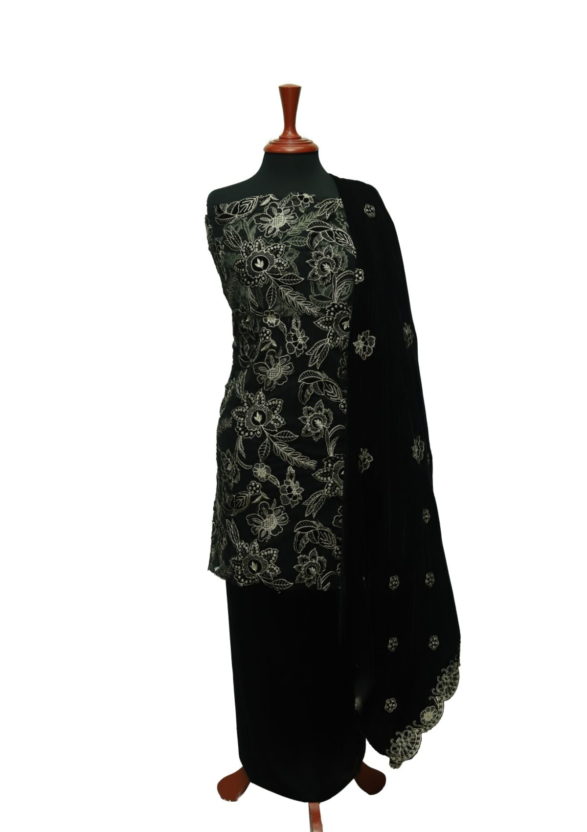 Winter Dress - Rubaaiyat - Velvet - 3-Pcs Black D#996 by Saleem Fabrics PK