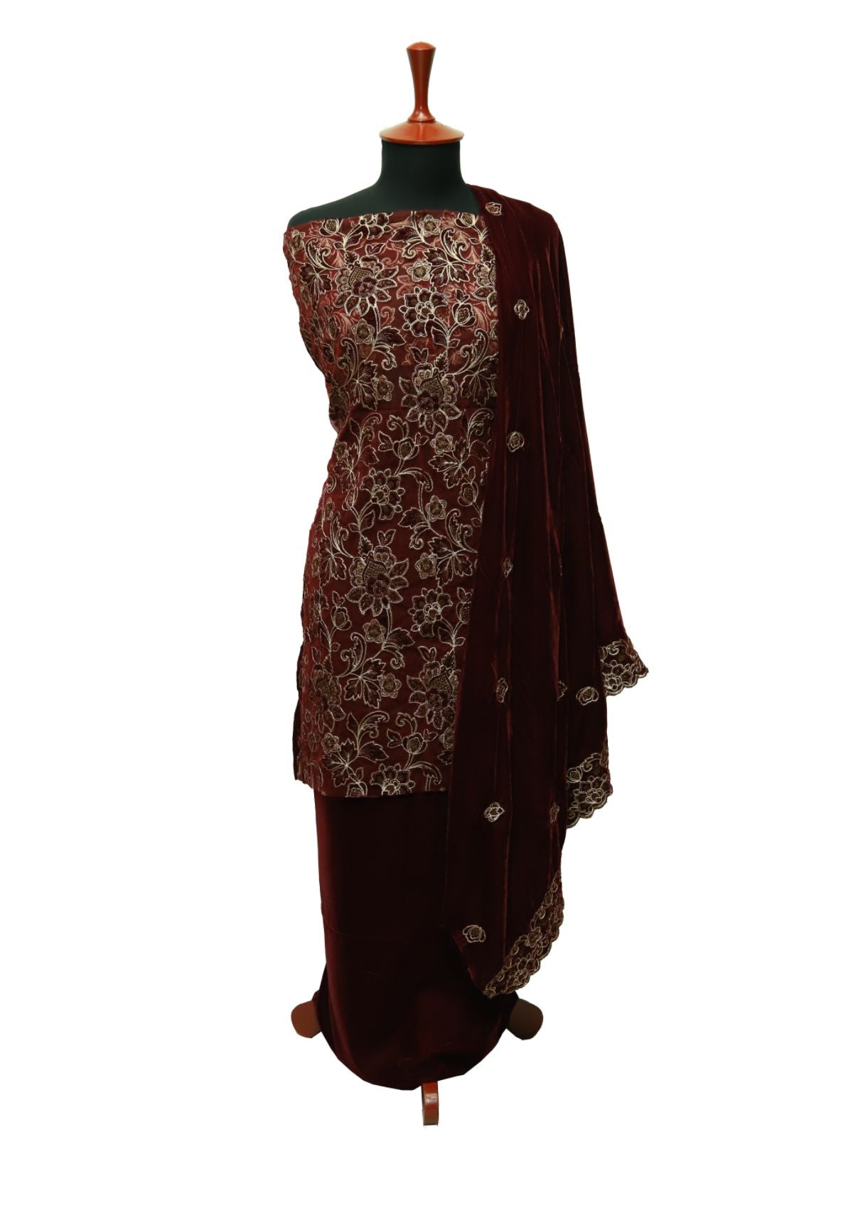 Winter Dress - Rubaaiyat - Velvet - 3-Pcs Maroon D#216 by Saleem Fabrics PK
