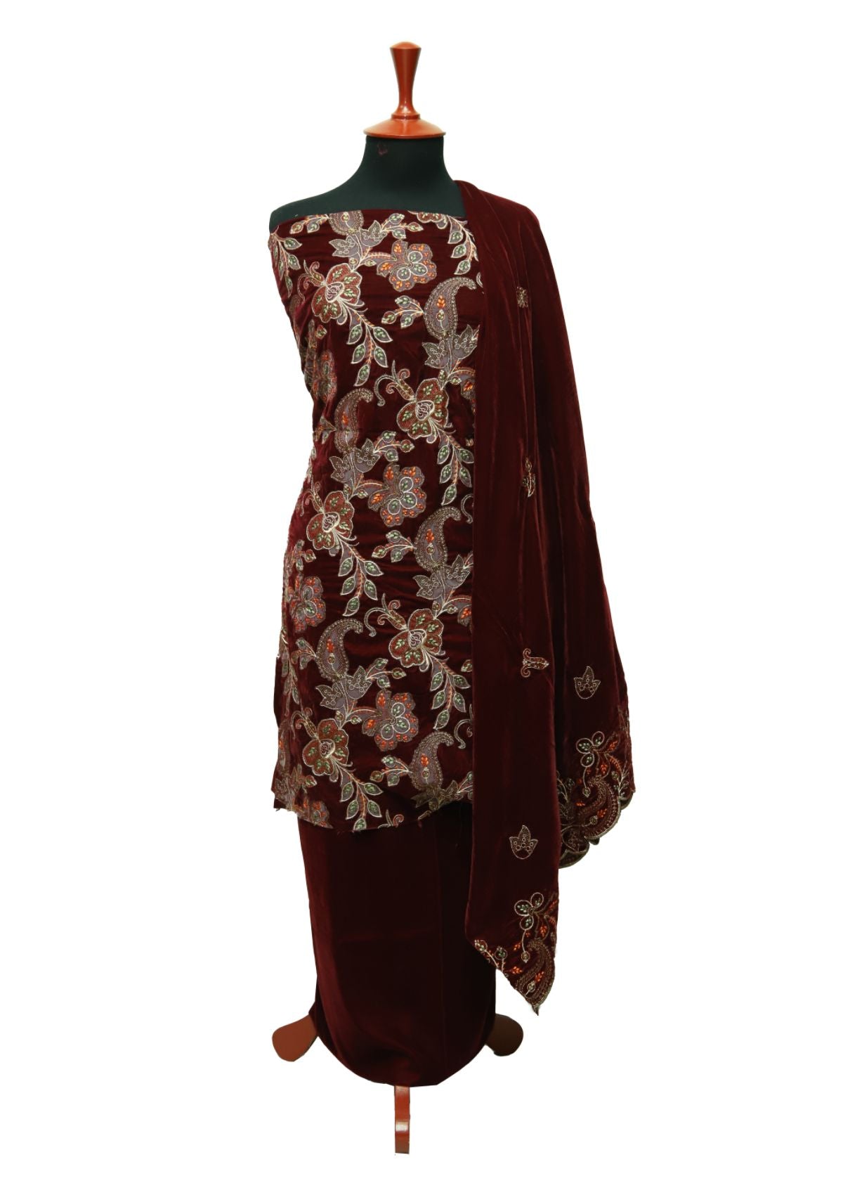 Winter Dress - Rubaaiyat - Velvet - 3-Pcs Maroon D#943 by Saleem Fabrics PK