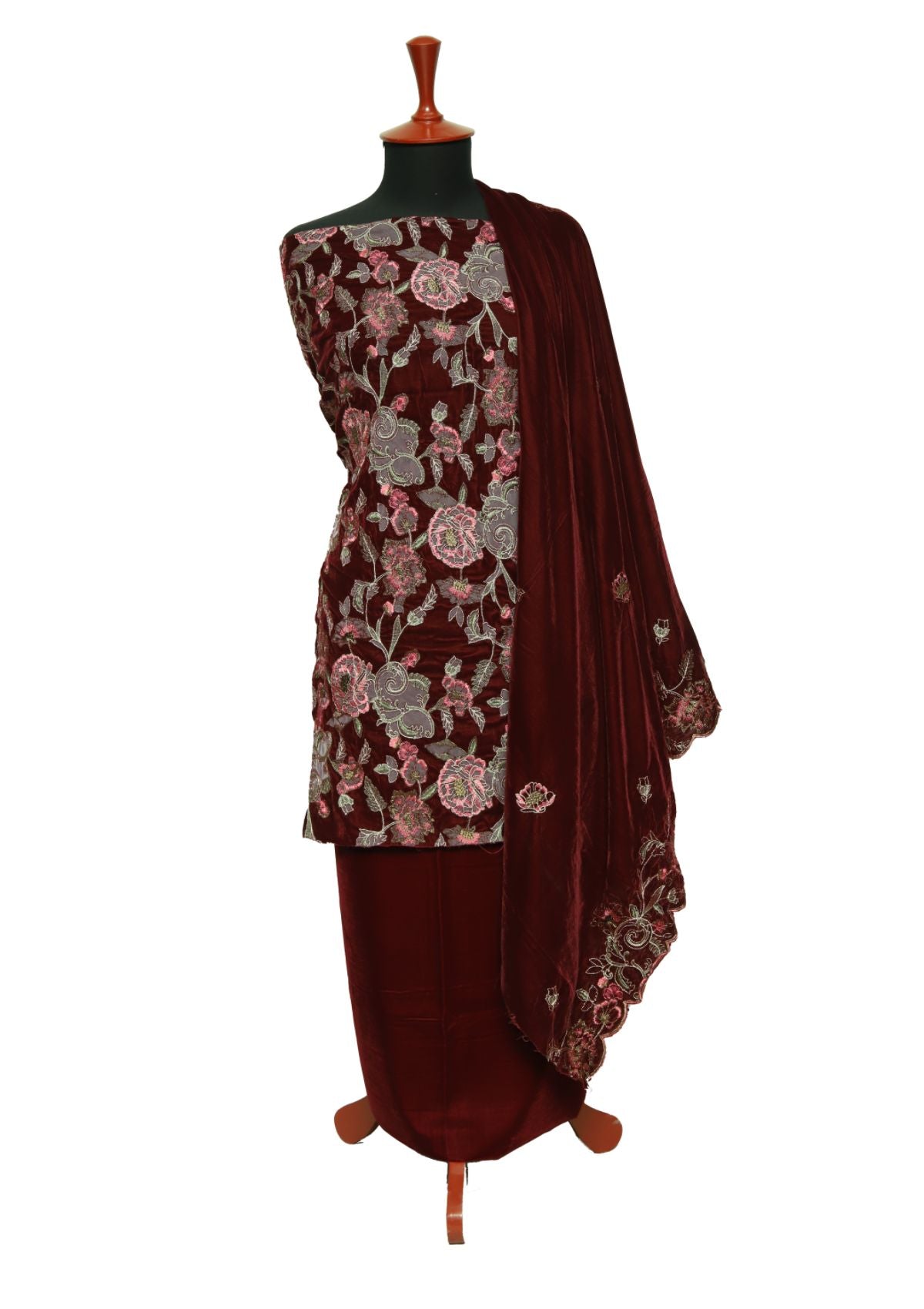 Winter Dress - Rubaaiyat - Velvet - 3-Pcs Maroon D#957 (A) by Saleem Fabrics PK