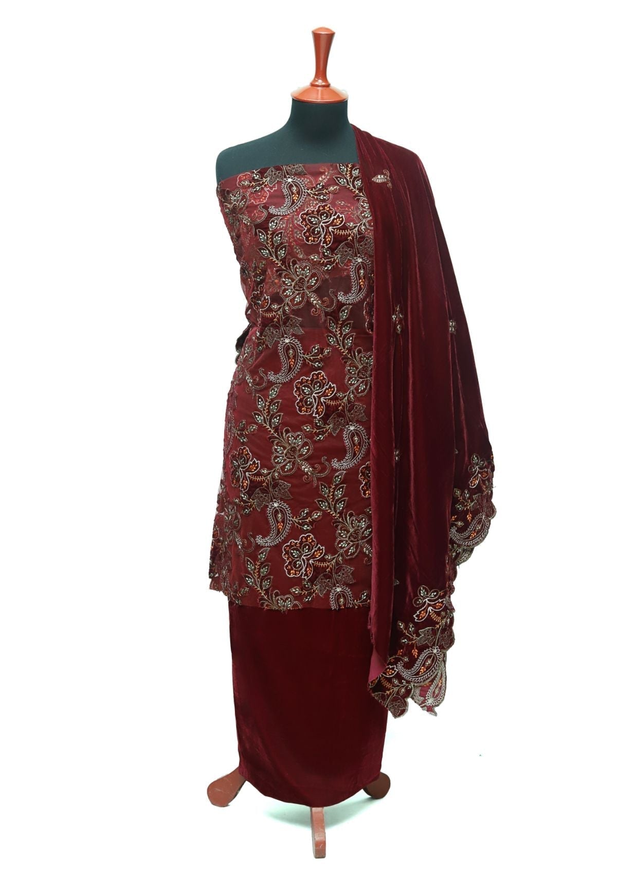 Winter Dress - Rubaaiyat - Velvet - 3-Pcs Maroon D#967 by Saleem Fabrics PK
